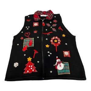 Vintage Victoria Jones Women’s Ugly Christmas Sweater Vest Zip Up